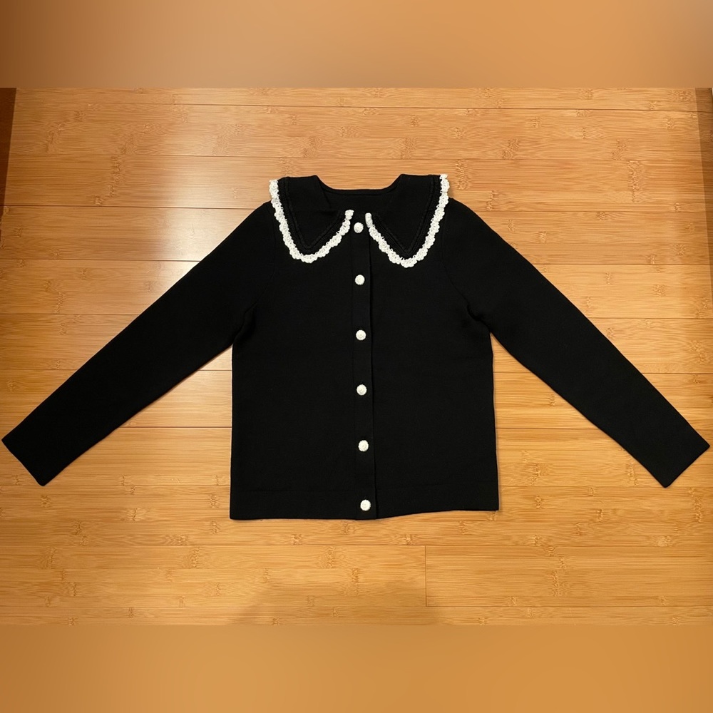 Sézane Bettany Cardigan in black / ecru, size M